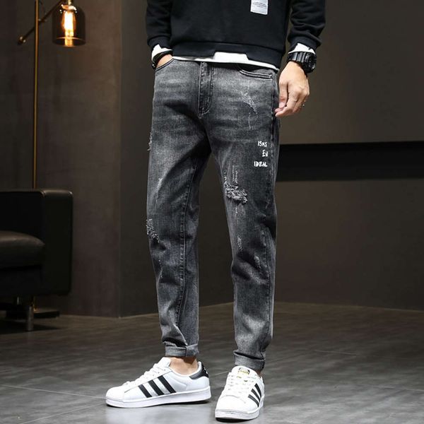 

men's jeans slim little feet korean fashion autumn casual pants kosv, Blue