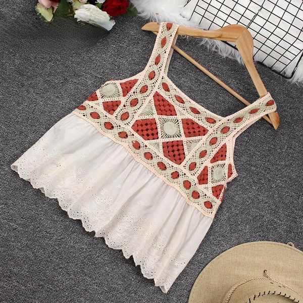 

women's tanks & camis summer woman tank sleeveless lace vest floral print casual patchwork camisoles, White