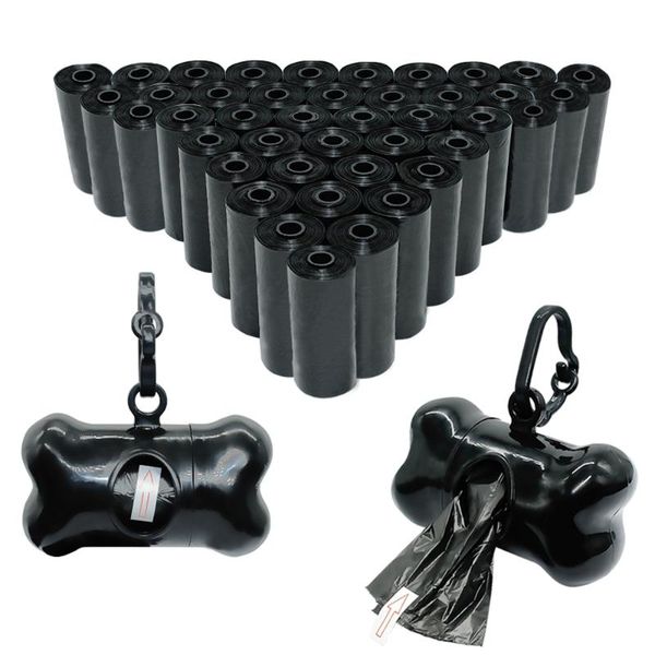 

20/42 roll pet dog poop waste picking bag dogs clean up refill rolls garbage bags includes bone shape dispenser + leash clip apparel