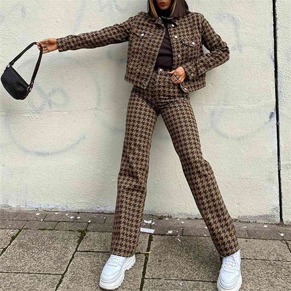 

streetwear houndstooth print pants women fashion trend high waisted long straight trousers harajuku female sweatpants 210510, Black;white