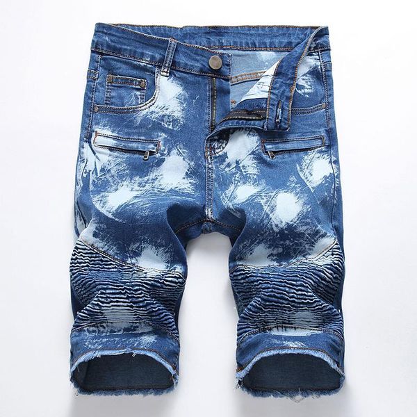 

men's jeans blue sports trend product college korean style ripped short fashion all-match wide-leg straight-leg pants