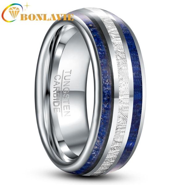 

wedding rings bonlavie 8mm imitation meteorite lapis lazuli blue tungsten carbide ring men's gift, Slivery;golden