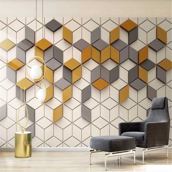 

wallpapers xuesu simple ginger yellow mosaic modern 3d tv background wall custom bedroom 8d mural