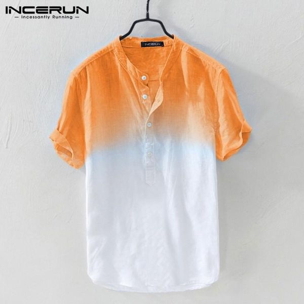 

men hanging dyed shirts summer short sleeve v neck camisa loose cotton blusas fashion gradient streetwear 3xl men's casual, White;black