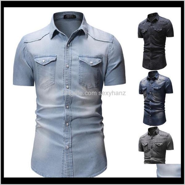 

shirts clothing apparel drop delivery 2021 fashion casual wash lapel denim short sleeve shirt tooling mens business high dwnqb, White;black