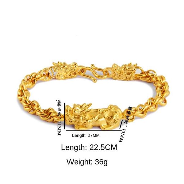 

link, chain brass gold-plated brave troops bracelet shakin lucky pixiu wealth and good luck women men golden jewelry gift, Black