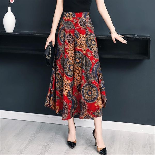 

print wide leg elastic waist womens pants skirt summer loose trousers plus size 4xl cotton mujer 2029, Black;white