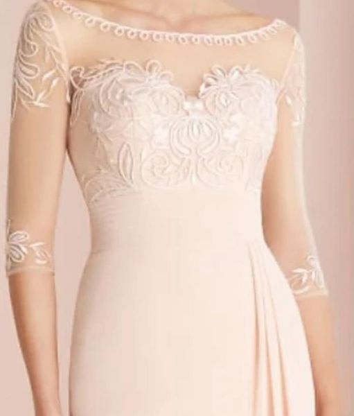 

sheath / column mother of the bride dress elegant illusion jewel neck knee length chiffon 3/4 sleeve with pleats embroidery 2021 c077, Black;red