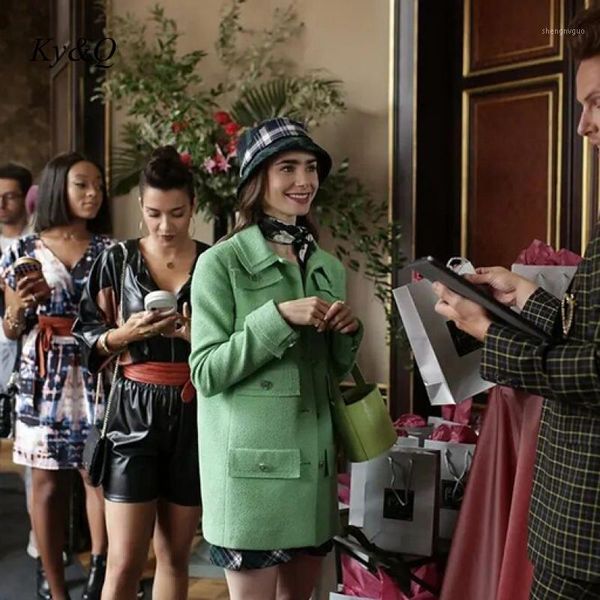 

autumn elegant green plaid tweed twill office jacket long sleeve slim fit suit vintage lattice retro women ladies women's wool, Black