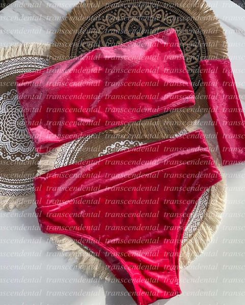 

velvet bikini set classic 3 pieces swimwear fashion letter print swimsuit vacation sunscreen lingerie girls beachwear