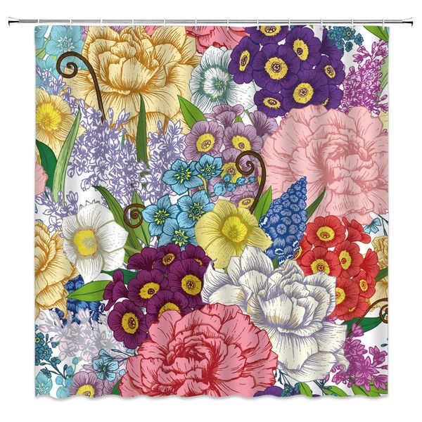 

flowers shower curtain colorful flower plant green leaves in spring garden,70x70 inch polyester fabric bathroom accessories