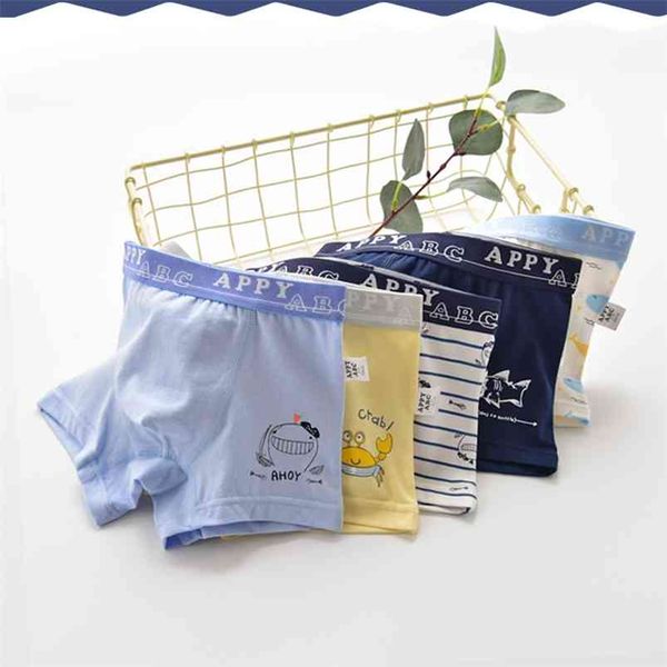 5 pcs / pacote adolescente calcinha de alta qualidade crianças roupas íntimas para crianças Calções de algodão puro calcinha cuecas cuecas boxers boxers meninos 210622