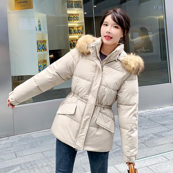 

women's down & parkas aibeautyer winter loose lady hooded parka large fur collar solid cotton padded coat women warm thickness outwear, Black