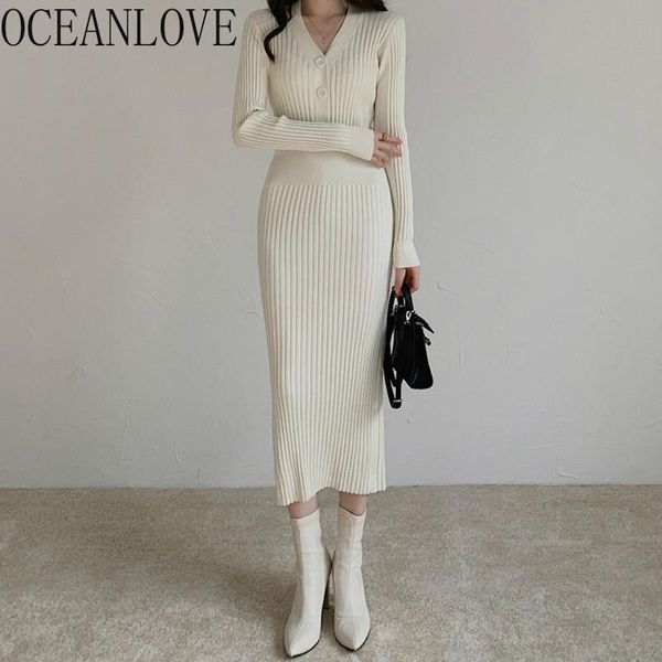 

autumn winter vestidos elegant solid v neck knitting 2021 bodycon woman dresses stretch retro robes femme 19276 casual, Black;gray