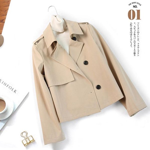 

women's trench coats japanese windbreaker short 2021 autumn temperament coat clothing, Tan;black