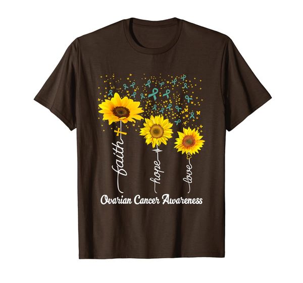

faith hope love sunflower ovarian cancer awareness gift t-shirt, White;black