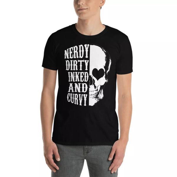 

Nerdy Dirty Inked And Curvy Cute Half A Skull Matching Men Women Shirt, White;black