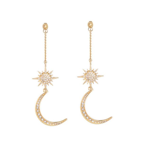 

dangle & chandelier 2021 arrival fashion classic geometric women earrings asymmetric of star and moon female korean jewelry, Silver