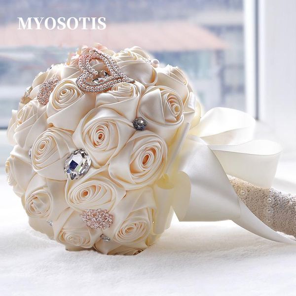 

wedding flowers european royal fleur satin roses flower bouquets mariage heart waterdrop crystals rhinestone beaded hand bouquet