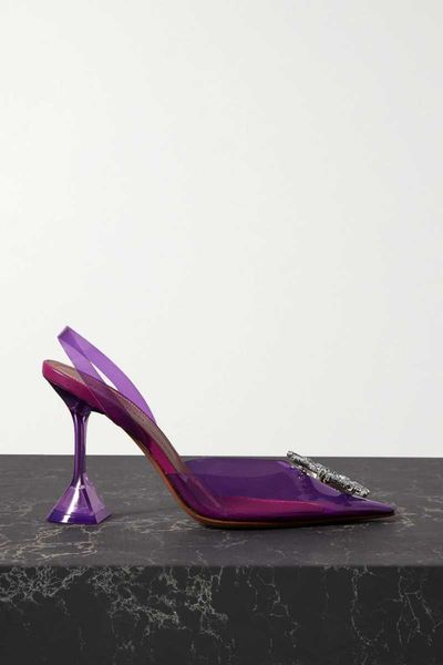 

dress shoes begum crystal-embellished pvc slingback pumps lilac brooch sunburst fluted heels purple, Black
