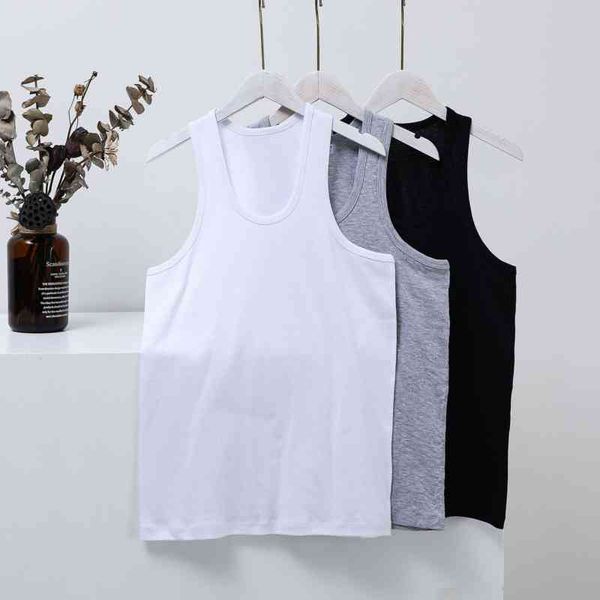 

summer men' lightweight suspender waistcoat thread cotton youth sports fitness solid color bottom coat, White;black