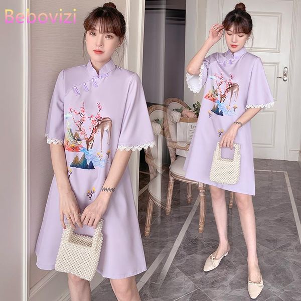 

plus size -4xl 2021 year purple loose fashion modern cheongsam dress women short sleeve qipao traditional chinese clothes ethnic clothing, Red