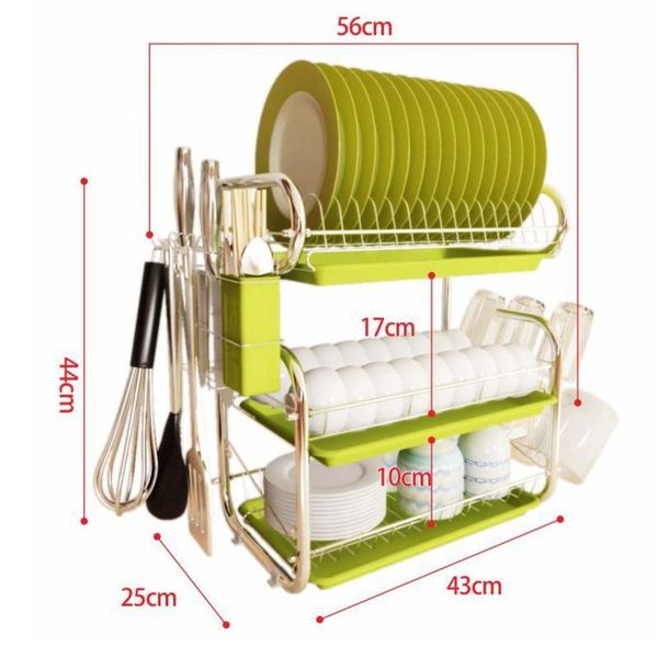 

tiers dish drainer stainless kitchen rack storage shelf washing holder basket plated knife sink drying organizer & organization