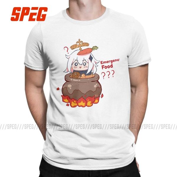 

men's t-shirts paimon genshin impact emergency t-shirt men funny 100% cotton tee shirt o neck short sleeve t shirts gift idea clothes, White;black