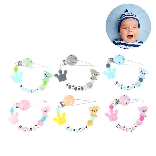 

1pc baby pacifier clip chain cute cartoon bear letters toys teether holder nipple feeding pacifiers#
