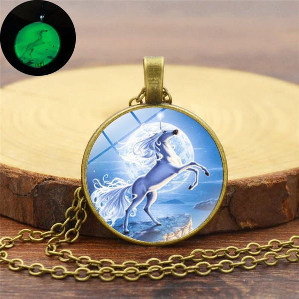 

unicorn luminous necklace time pendant clavicle chain jewelry, Silver