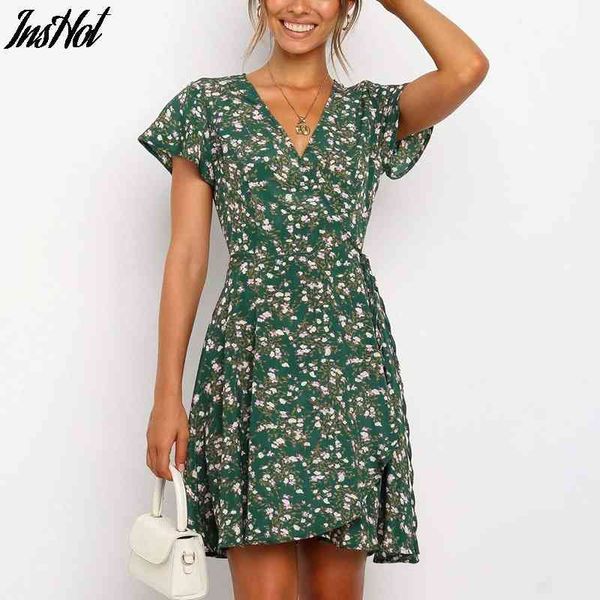 

casual polka dot mini dress women v neck ruffles a line dresses short sleeve bandage beach dress summer robe femme 210514, Black;gray