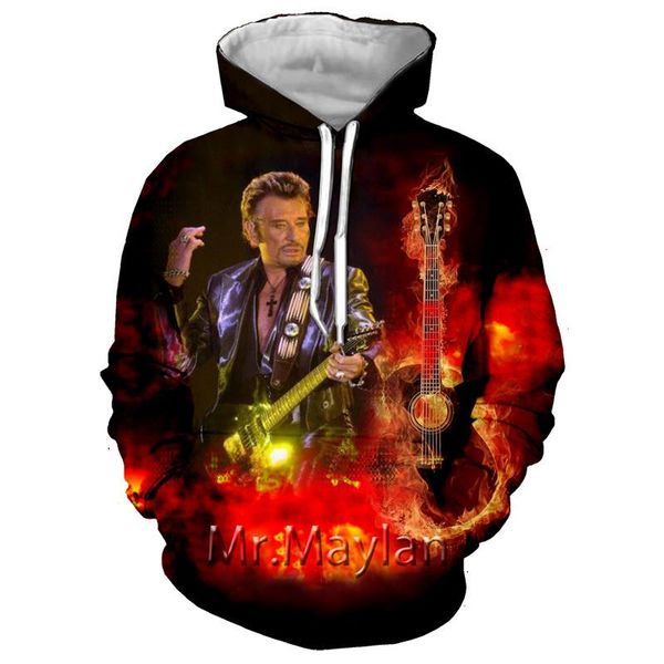 

men's hoodies & sweatshirts french johnny hallyday men brand 3d print hoodie hip hop male casual rock tracksuits clothes harajuku, Black
