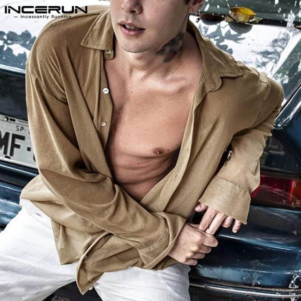 

men's casual shirts american style stylsih blouse all-match simple streetwear camiseta comfortable long-sleeved shirt s-5xl incerun, White;black