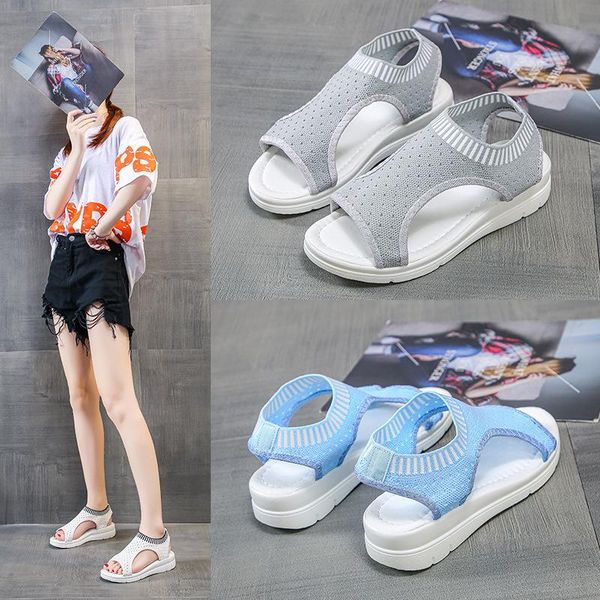 

sandals summer style breathable thick-soled women's fashion all-match woven slope with beach large size shoes, Black