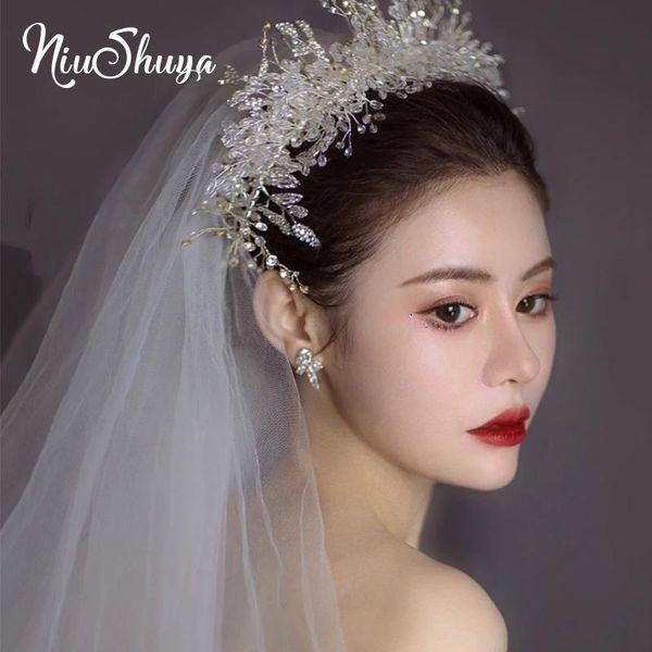 

hair clips & barrettes niushuya rhinestone headband clear crystal flower band for bride luxury jewelry handmade wedding accessories, Golden;silver