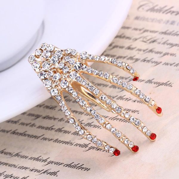

hair clips & barrettes 2021 alloy full rhinestone small ghost hand hairpins jewelry wholesale 12 pcs/lot, Golden;silver