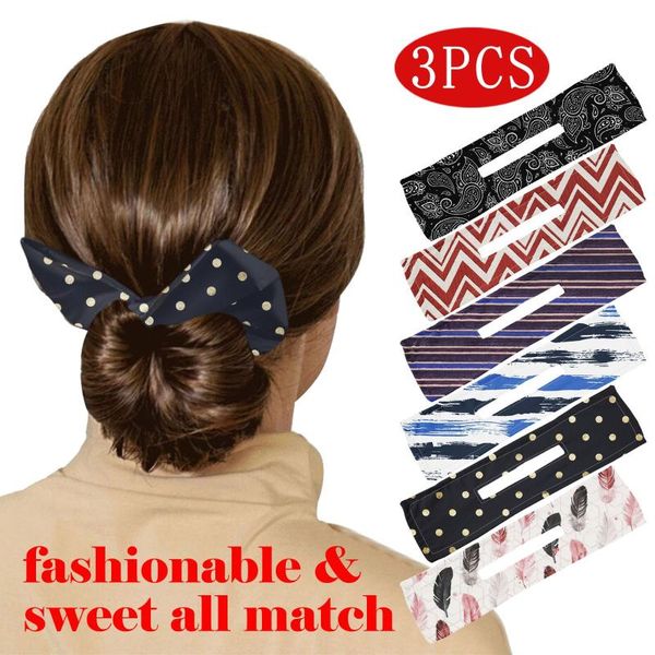 

sweatband 2021 style 3 piece hair band girl hairstyle retro printing fashion headband multi-purpose ladies braided bun, Yellow;black