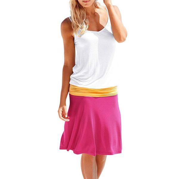 

casual dresses bohemian patchwork color splicing beach dress for women sleeveless round neck summer sundress vest robe vestidos, Black;gray