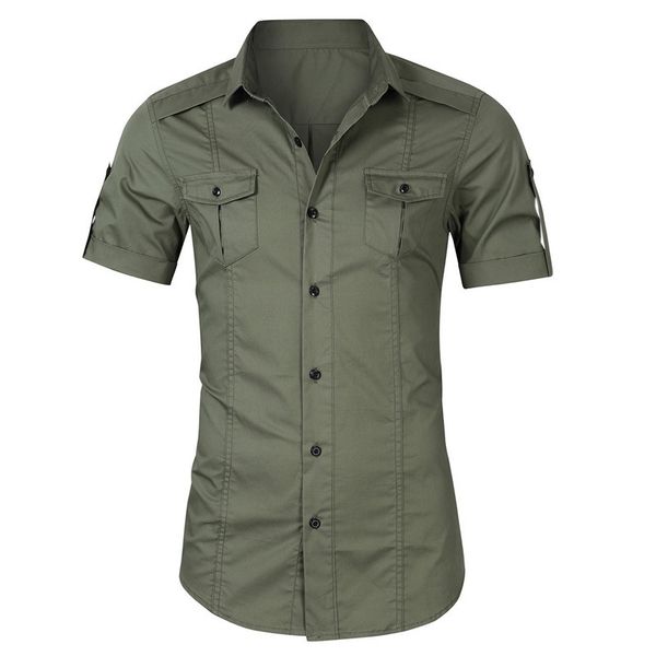 

men's 2021 new large cotton tooling short sleeve shirt for men, White;black