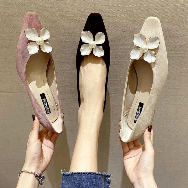 

dress shoes 2021 for woman high heels shallow pumps suede leather wedding fashion square heel women's tenis feminino, Black