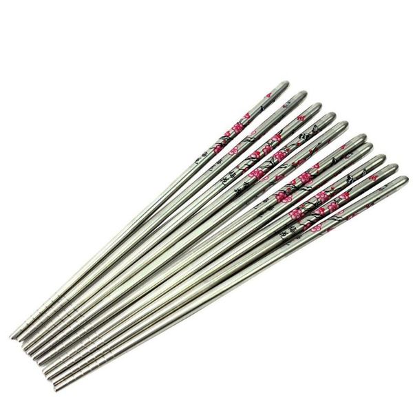 

chopsticks 5 pairs of plum blossom printed stainless steel tableware (silver)