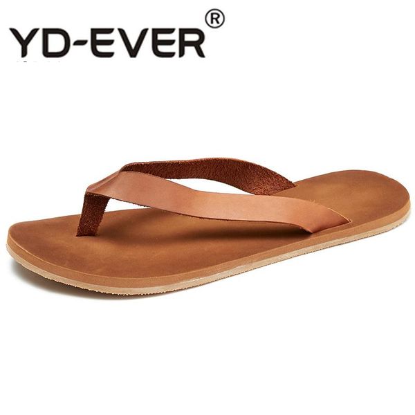

slippers cowhide mens anti-skid personality summer sandals sneakers men flip flops casual shoes beach outdoor leather, Black