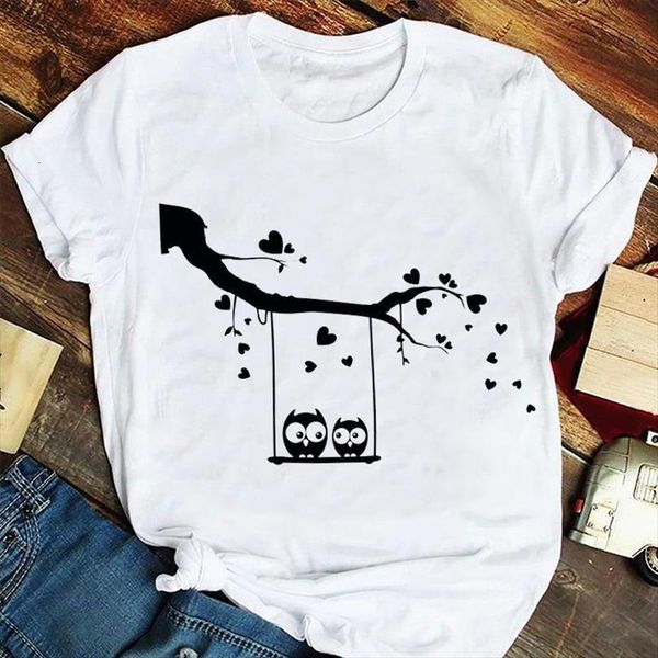 

and women fashion cartoon men t shirt summer cute owl animal clothing tshirts clothes graphic lady print female tee, White;black