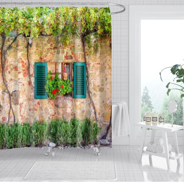 

natural scenery retro garden cottage shower curtain bath accessories with hooks waterproof polyester fabric bathroom decor curtains