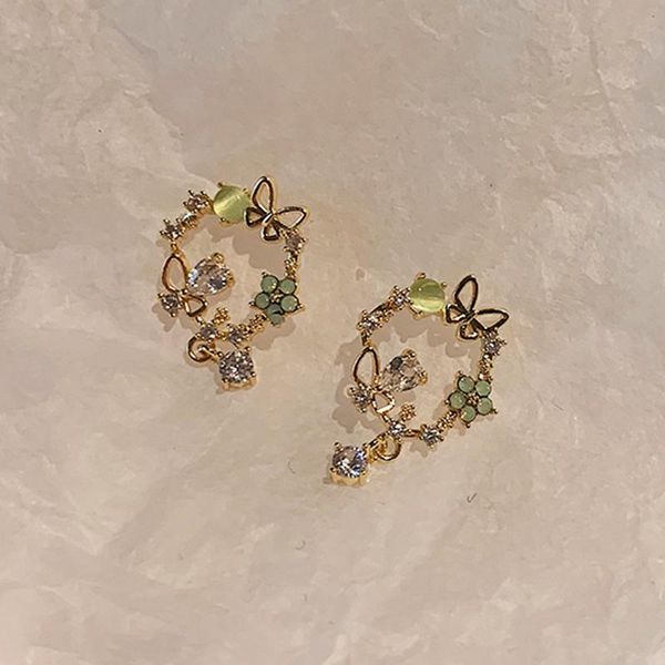 

stud 2021 trendy unusual butterfly garland earrings for women accessories korean fashion jewelry s925 needle shiny zircon party gift, Golden;silver