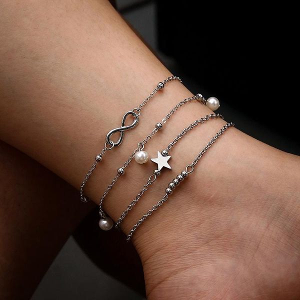 

anklets arrival anklet fashion pearl 8-character beaded exquisite five-pointed star multi-layer wholesale, Red;blue