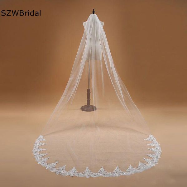 

bridal veils arrival white ivory veil lace appliques 3 meter long wedding novia accesorios bride casamento, Black