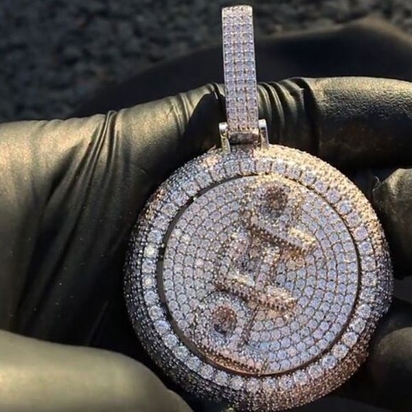 Benutzerdefinierter runder SPINNING Anhänger 14K Anfangsbuchstabe Schreiben Sie Ihren Brief CZ Hip-Hop Anhänger Bling Bling Hip Hop Schmuck als Geschenk