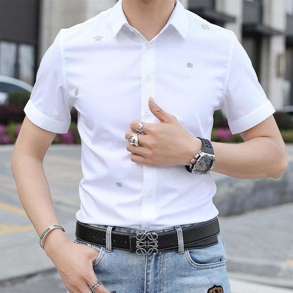 

men's casual shirts short sleeve shirt no iron slim, White;black