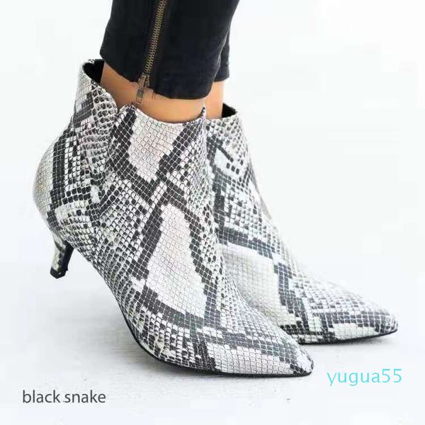 

spring pointed boots fine with european and american fashion leopard side zipper heels big yards 35-43, Black